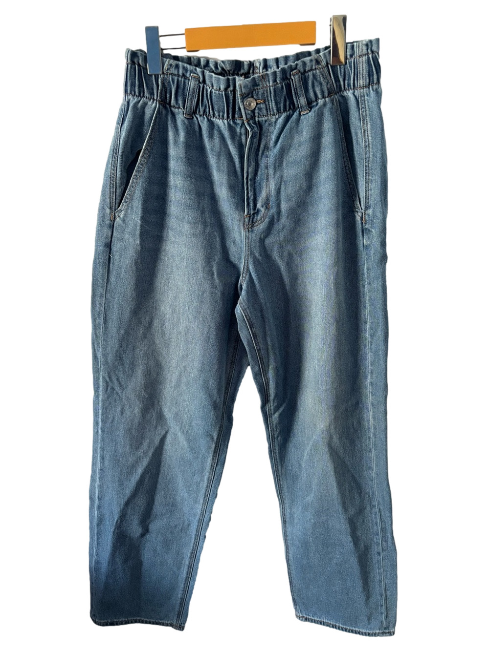 American Eagle Mom Jeans Elastic Paperbag Waist High-Rise 12 Medium Wash - Picture 2 of 11